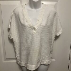 Marine Layer Sz Medium White Gauze Cotton Top Women's Short Sleeve Boxy Blouse